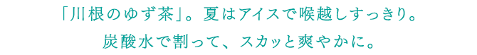 川根のゆず茶。アイスで喉越しすっきり。炭酸水で割って、スカッと爽やかに。